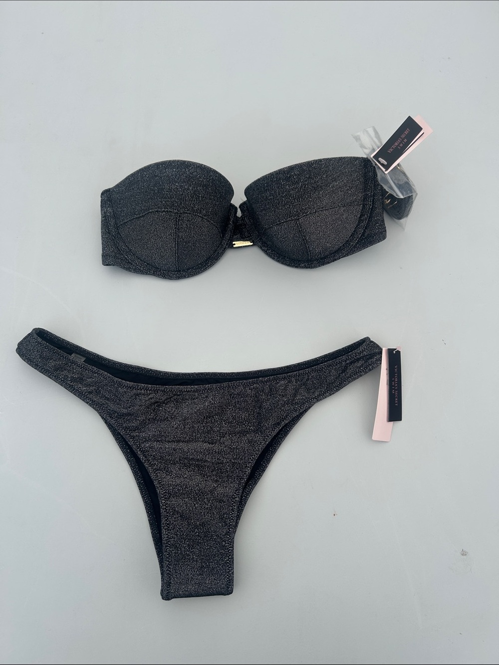 NWT Victoria's Secret Black Sparkle Bikini S / 32C